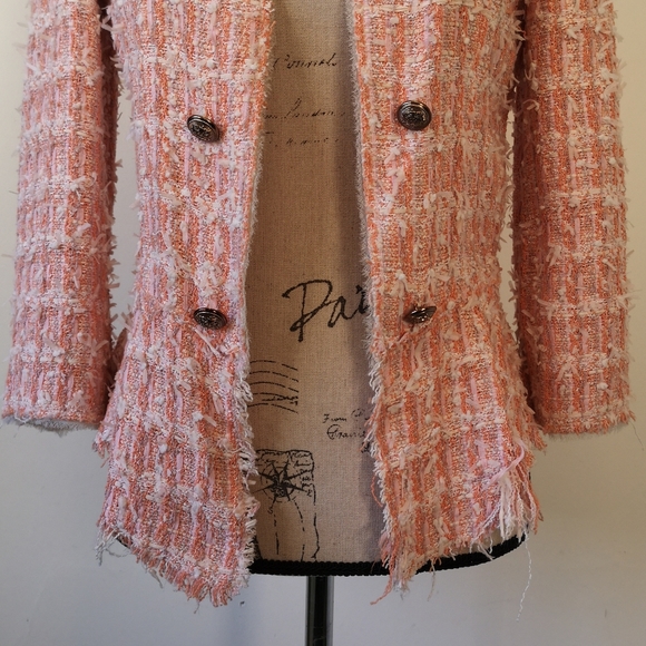 Zara pink tweed "Chanel" style open front Blazer - Picture 7 of 9